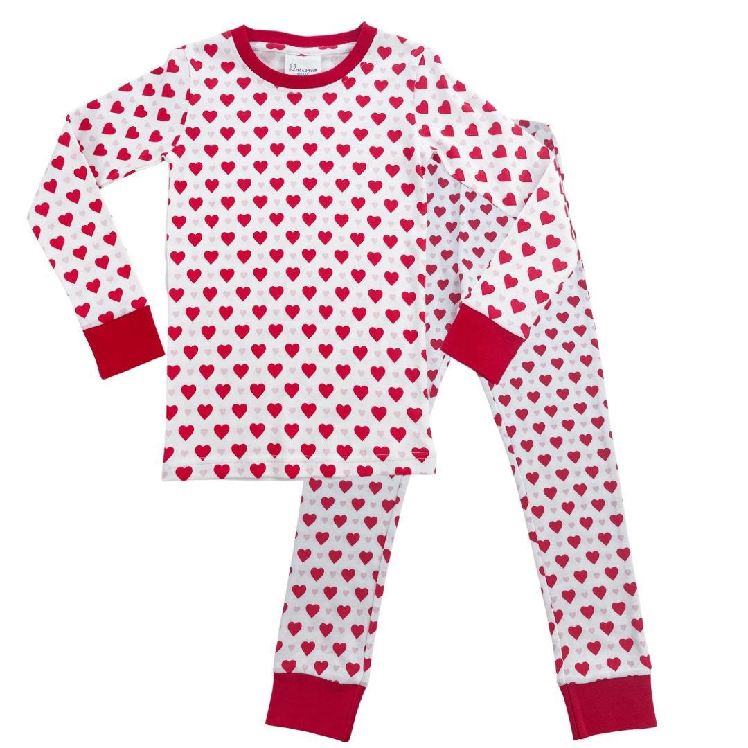 Pink & Blue Hearts - Long Sleeve Fitted Sleep Set