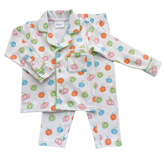 Pumpkin Patch - Kids - LS Button Up Pant Set - Green Trim